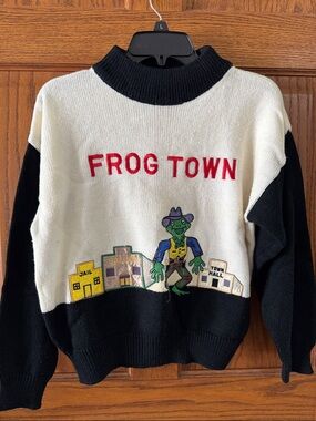 Frog Town Black and Cream Graphic Turtleneck Sweater